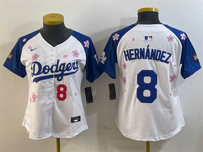 Women%27s Los Angeles Dodgers #8 Enrique Hernandez White Royal 2025 Tokyo Series Limited Stitched Jersey->mlb womens jerseys->MLB Jersey